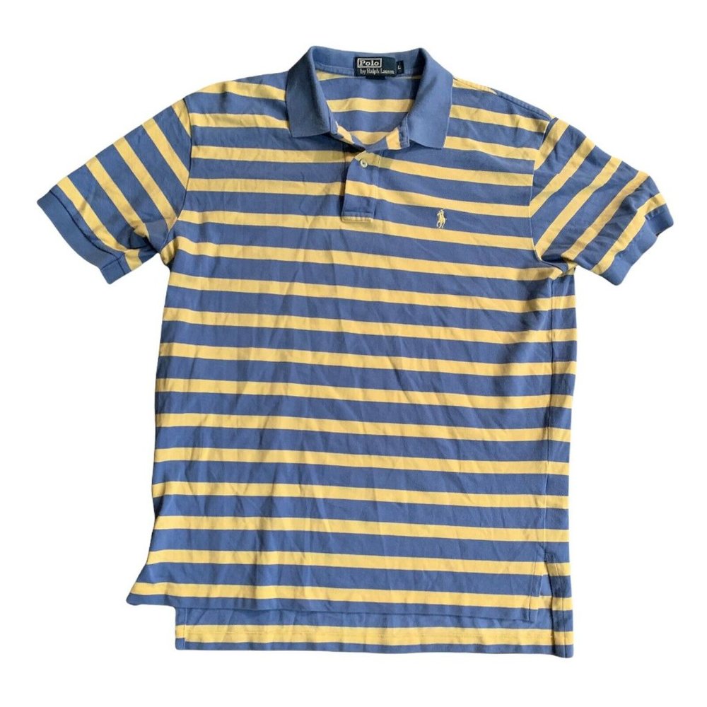 POLO RAPLH LAUREN Light Blue Yellow Short Sleeve Polo Shirt Size Large